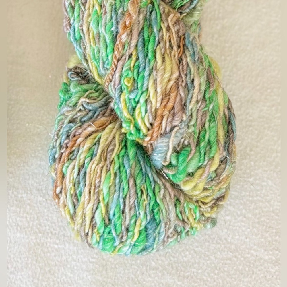 indie slub yarn earthy duo - hand spun green multicolor - 2 skein bundle ~ 194g